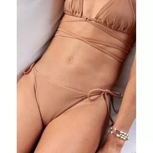 Aerie Wrap‎ Bikini Set Halter Tie Side Swimsuit Beachwear Tan Large / L, NWT